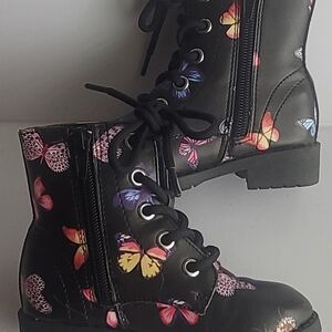 Butterfly Print Kids Boots - Black
